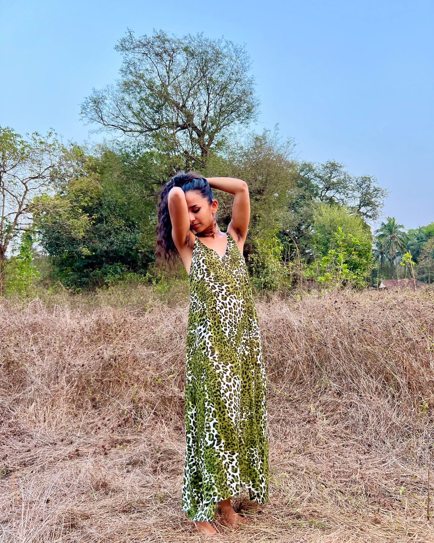 GREEN LEOPARD LONG DRESS
