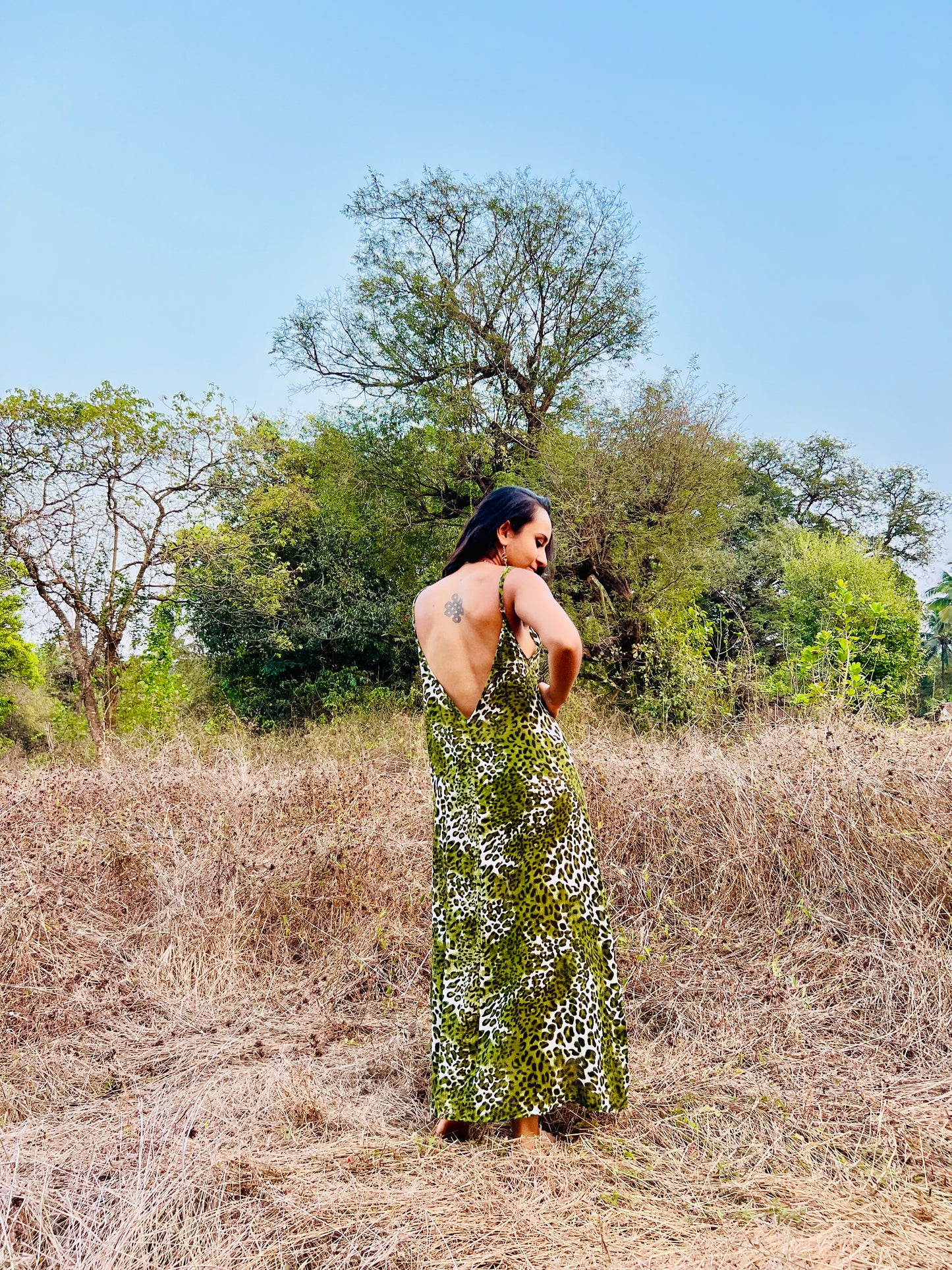 GREEN LEOPARD LONG DRESS