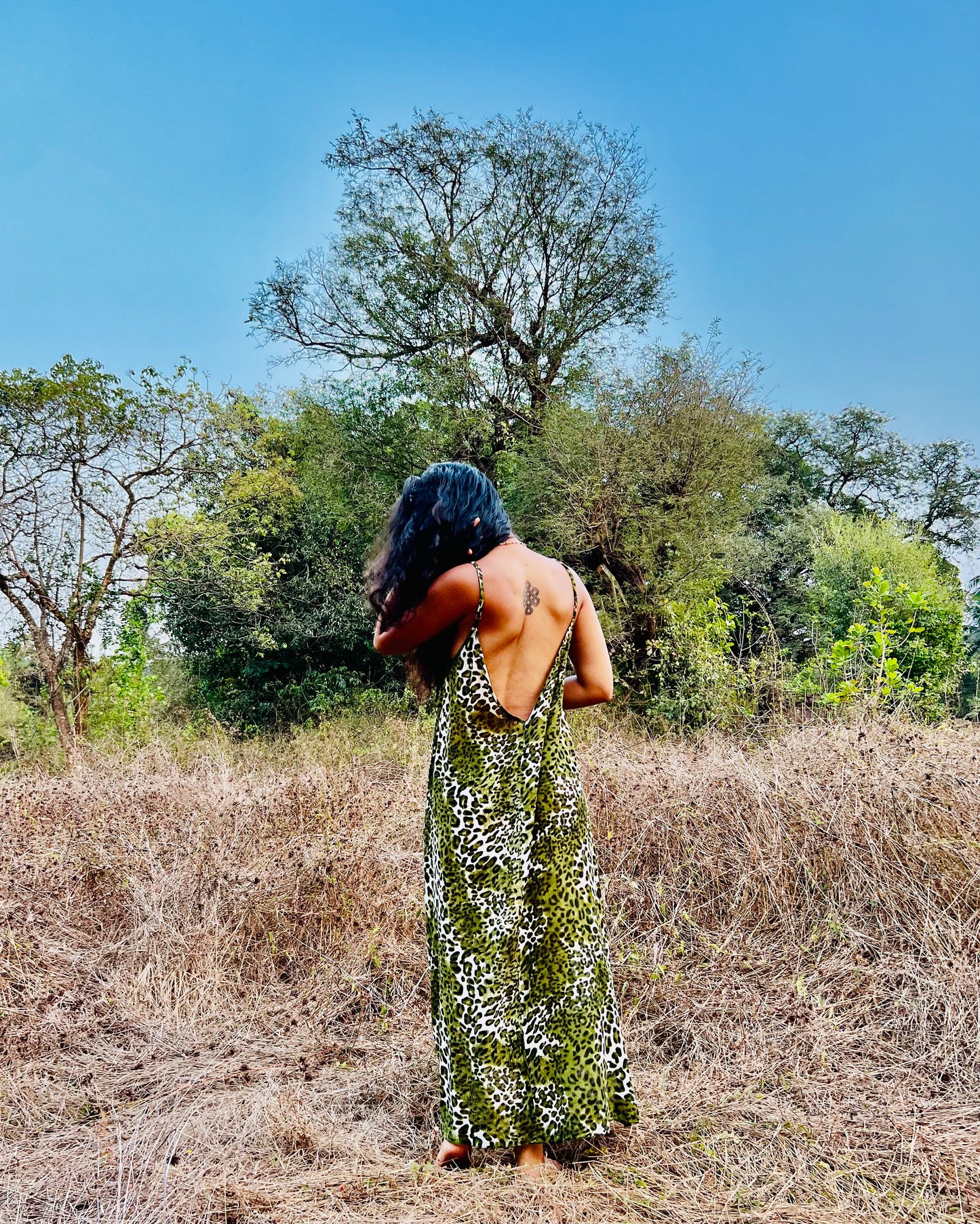 GREEN LEOPARD LONG DRESS