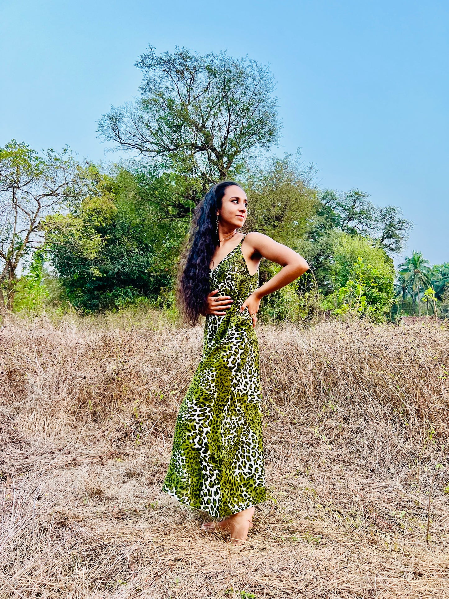 GREEN LEOPARD LONG DRESS